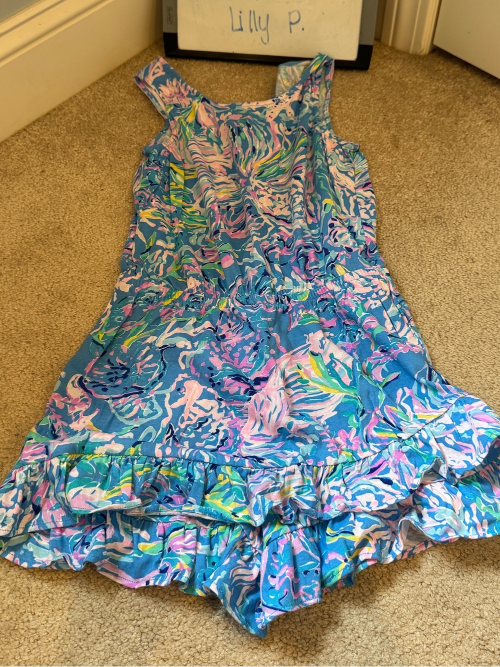 Lilly Pulitzer Sz L 8/10 Girls Blue Pink Green Printed One-Piece Romper